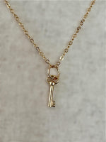 Load image into Gallery viewer, 14K Gold Antique Key Charm: Solid Yellow Gold, Fairy Door
