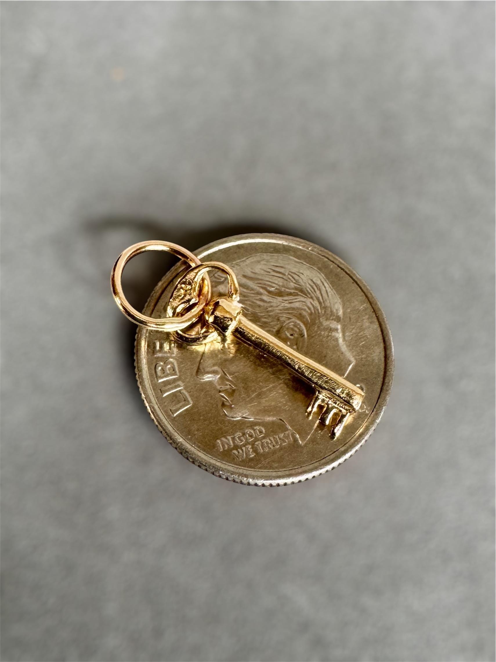 14K Gold Key Charm, solid 14K, antique key