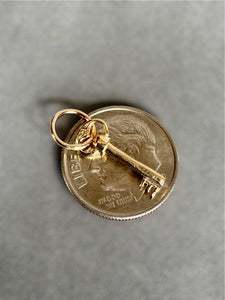 14K Gold Key Charm, solid 14K, antique key
