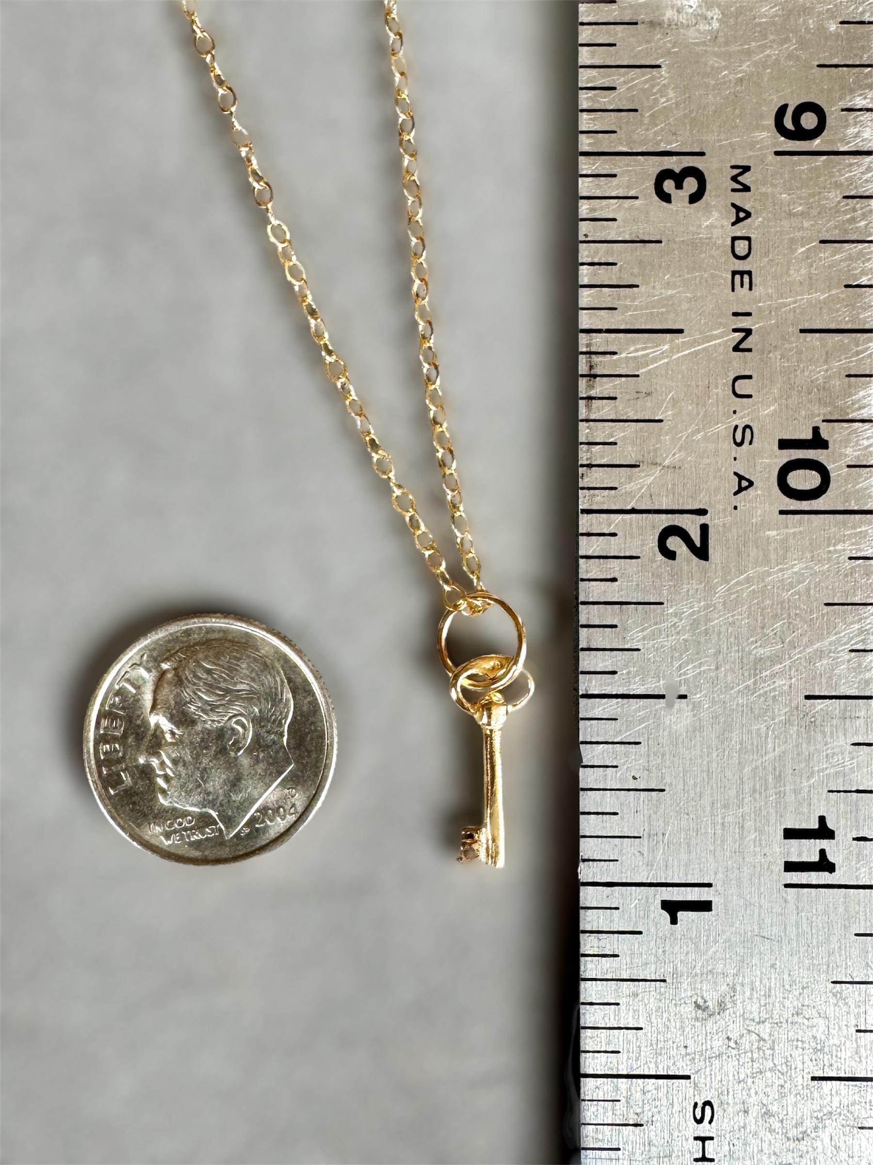 14K Gold Key Charm, solid 14K, antique key