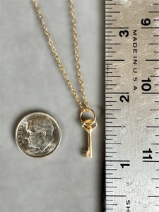 14K Gold Key Charm, solid 14K, antique key