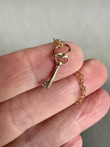 14K Gold Key Charm, solid 14K, antique key