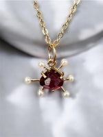 Load image into Gallery viewer, Atomic Rhodolite Garnet and Pearl 10K gold charm, solid gold
