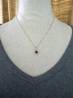 Load image into Gallery viewer, Atomic Rhodolite Garnet and Pearl 10K gold charm, solid gold
