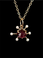 Load image into Gallery viewer, Atomic Rhodolite Garnet and Pearl 10K gold charm, solid gold
