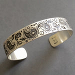 Load image into Gallery viewer, Handmade Paisley Sterling Silver Cuff Bracelet: Stamped Floral Design
