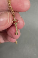 Load and play video in Gallery viewer, 14K Gold Antique Key Charm: Solid Yellow Gold, Fairy Door
