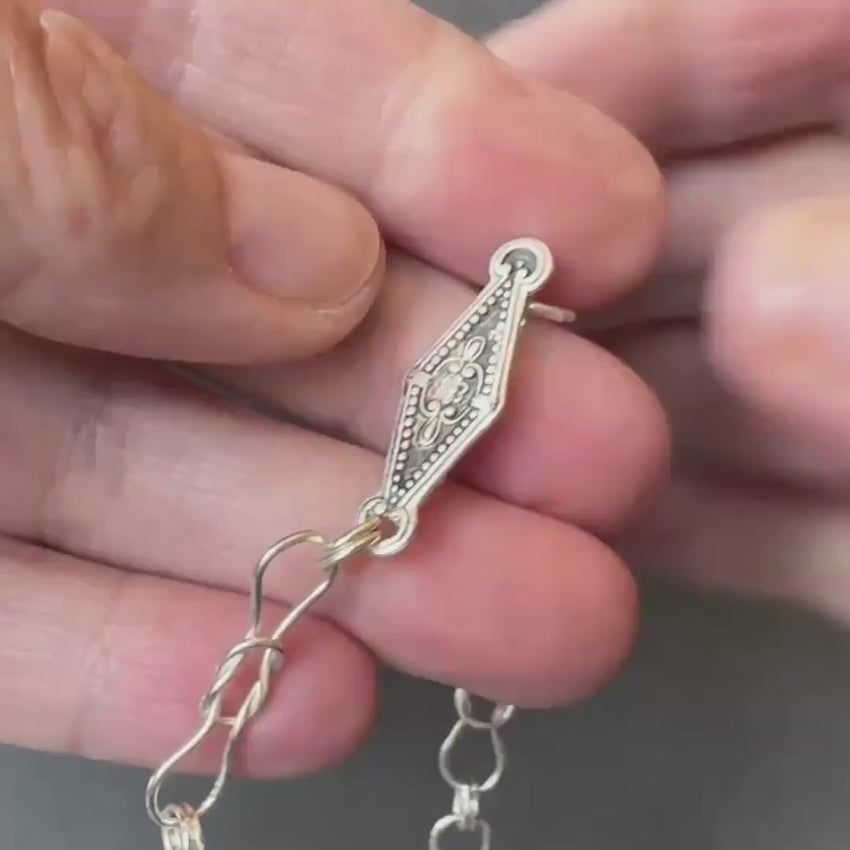 Handmade Silver Chain, woven chain in sterling silver with decorative clasp