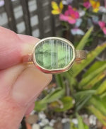 Load and play video in Gallery viewer, 14K Gold Green Tourmaline ring, signet ring, natural raw stone
