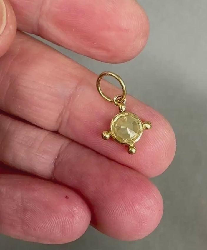 18K Gold Rose Cut Diamond Charm Pendant, Handmade Dainty Jewelry