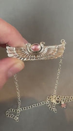 Load and play video in Gallery viewer, Winged Cobra with Pink Tourmaline pendant, sterling silver, Egyptian Wadjet
