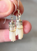 Load and play video in Gallery viewer, Hand Earrings with 18K Gold bangle, Mother of Pearl, sterling silver, hand jewelry, victorian
