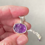 Load and play video in Gallery viewer, Natural Amethyst Pendant in Sterling Silver, raw stone, birthstone
