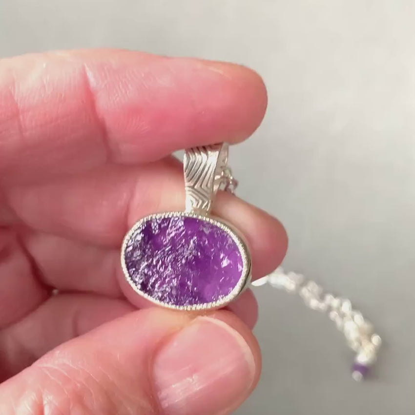 Natural Amethyst Pendant in Sterling Silver, raw stone, birthstone