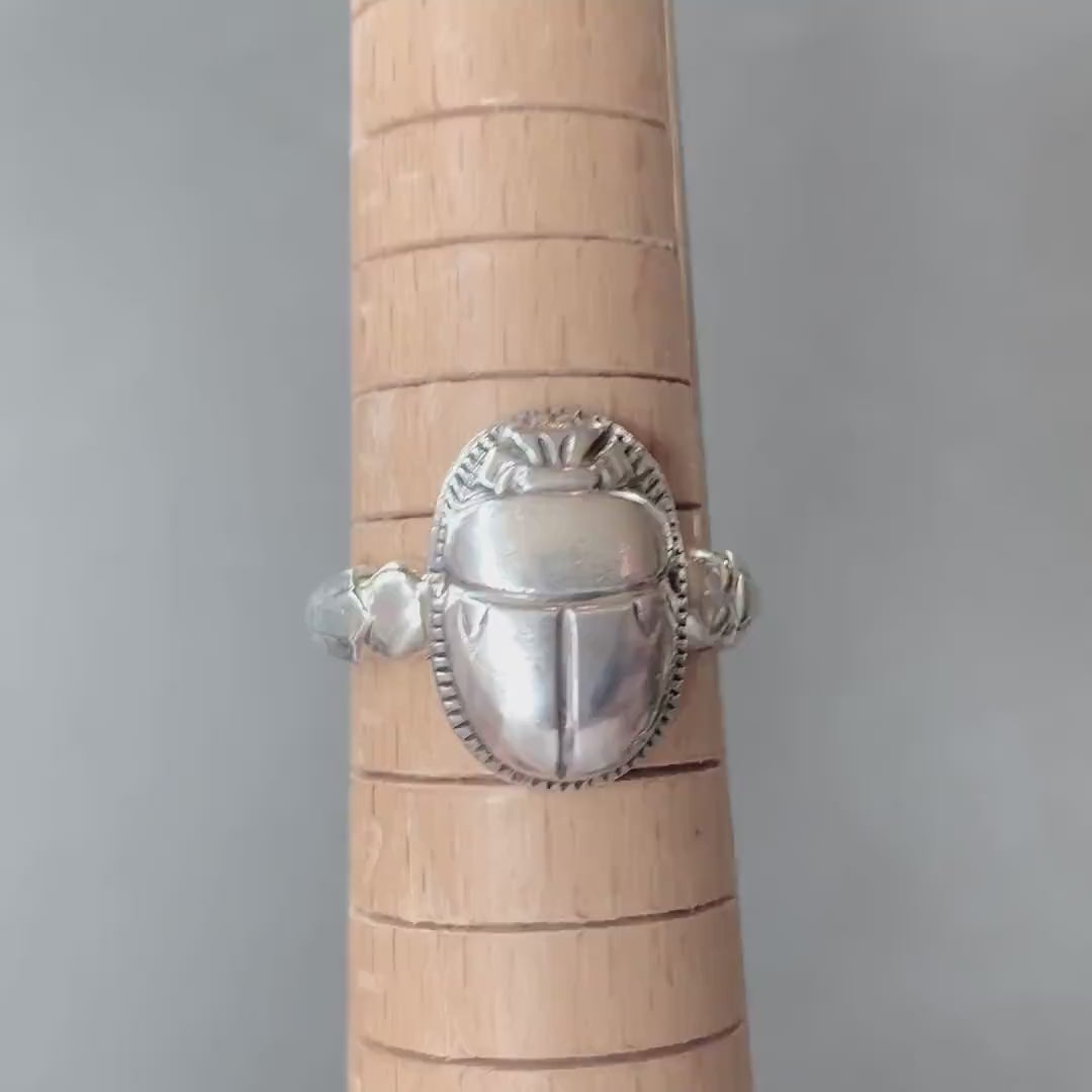 Art Deco Scarab Ring, Egyptain revival, sterling silver