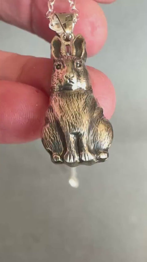 Rabbit Pendant in Sterling Silver, vintage die pressed