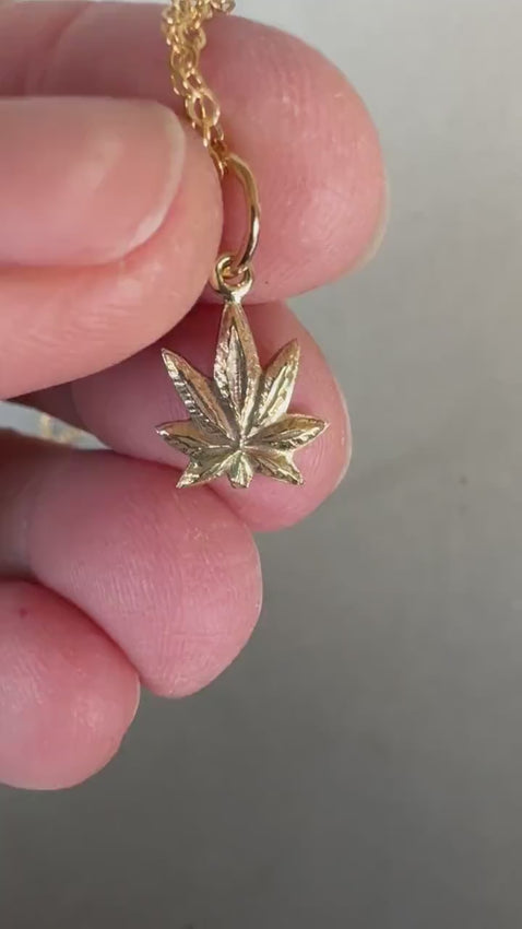 Pot Leaf Charm, 14K Gold , solid gold