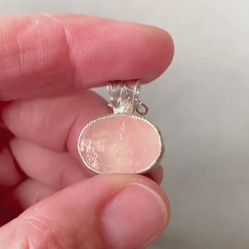 Natural rose Quartz Pendant in Sterling Silver, raw stone, birthstone