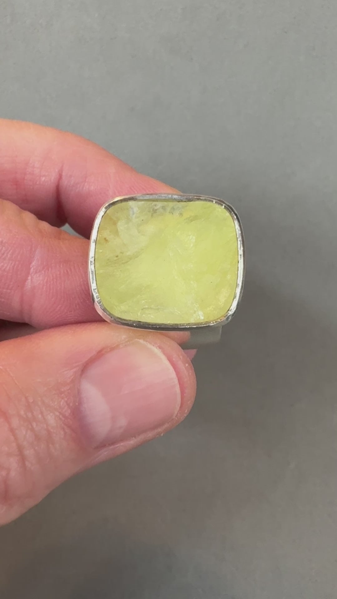Rough Top Prehnite Wide Band Ring