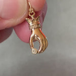 Load and play video in Gallery viewer, Victorian Hand Charm with Diamond, 14K Gold
