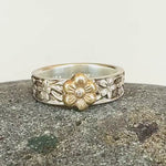 Load and play video in Gallery viewer, Flower Band with 10K Gold Flower, Moissainte, and Sterling silver
