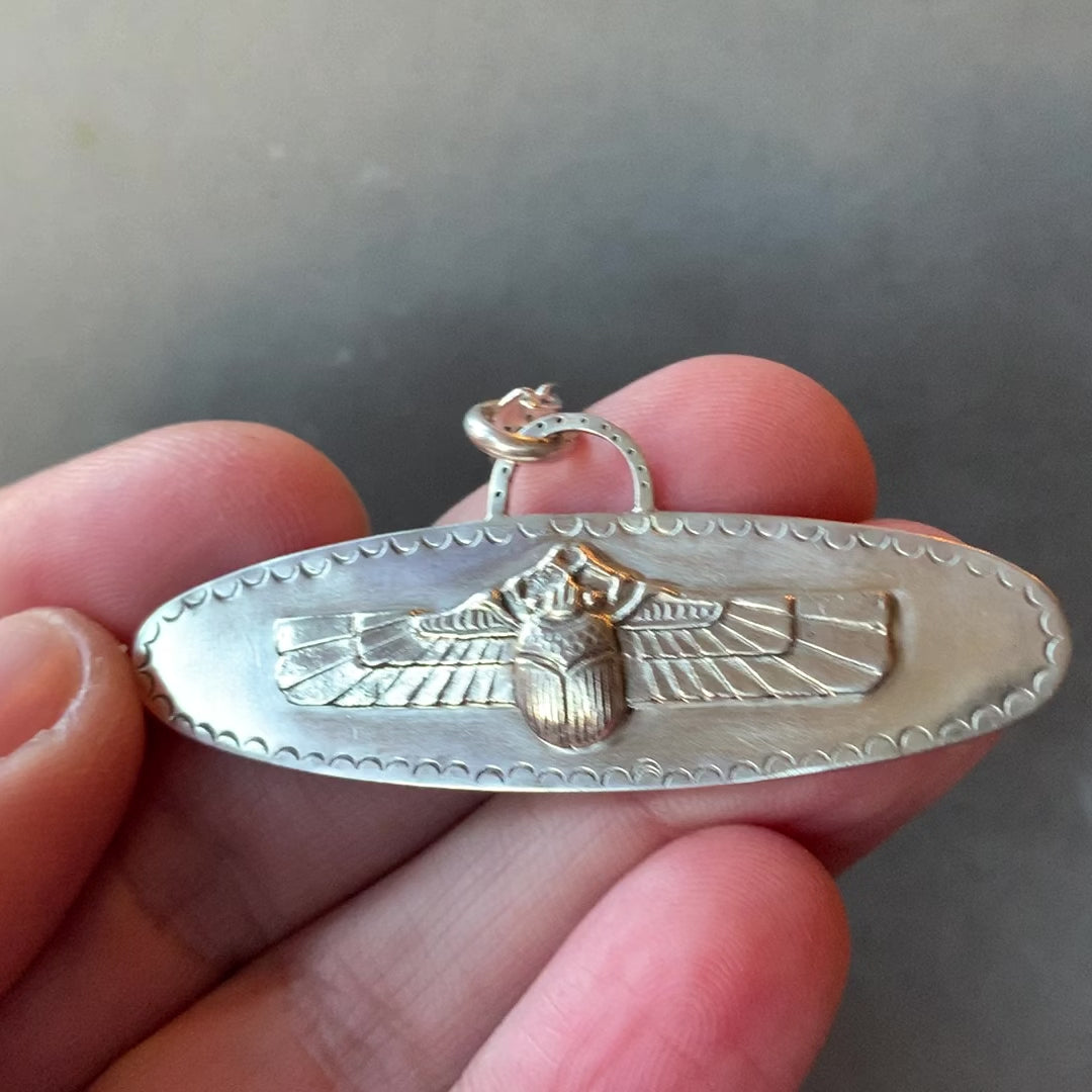 Winged Scarab Pendant in Sterling Silver