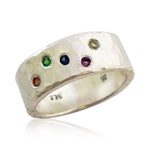 Load image into Gallery viewer, Custom birthstone ring, you choose the stones. Sterling silver band with a variety of textures and stones to choose from.
