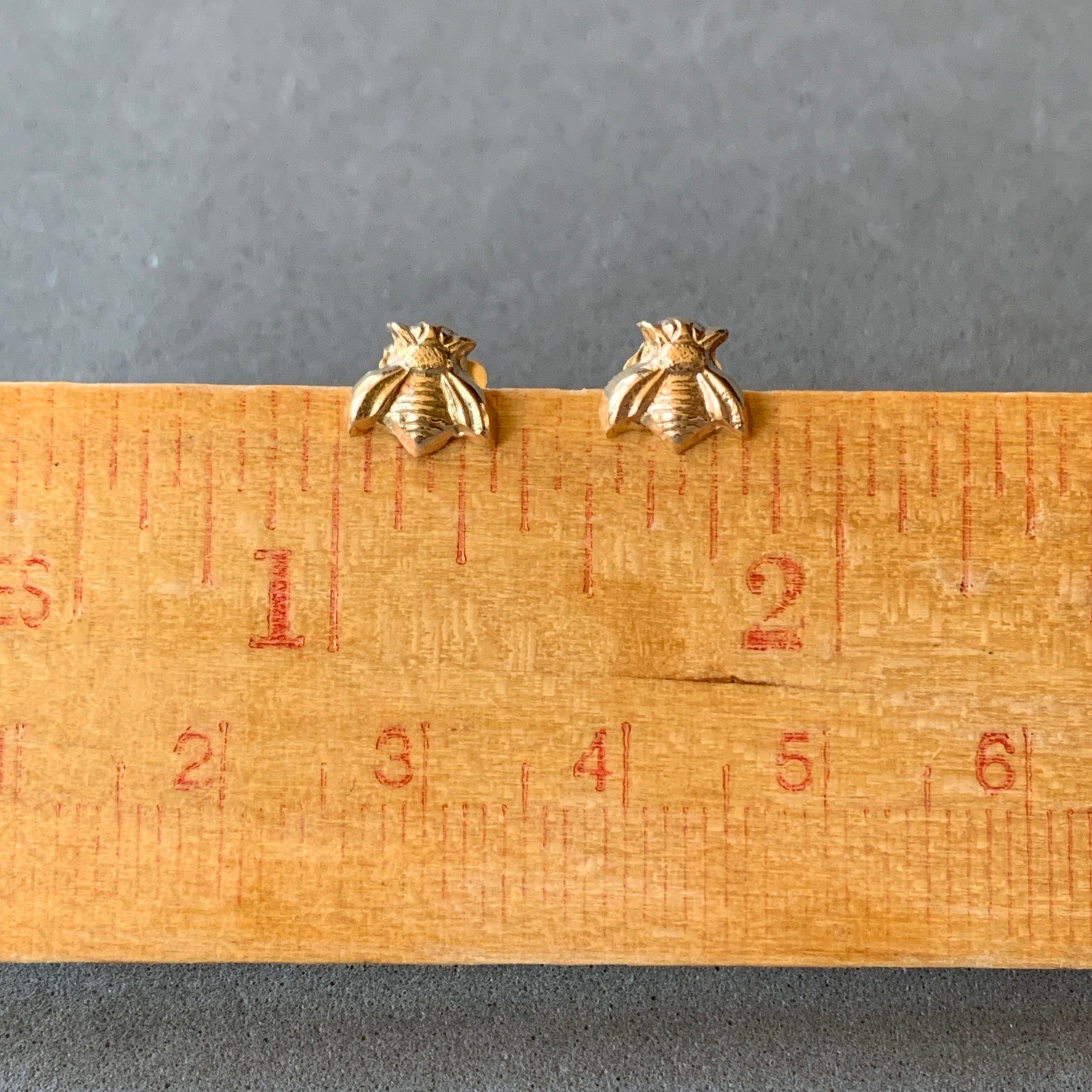14K Solid Gold Bee Earrings