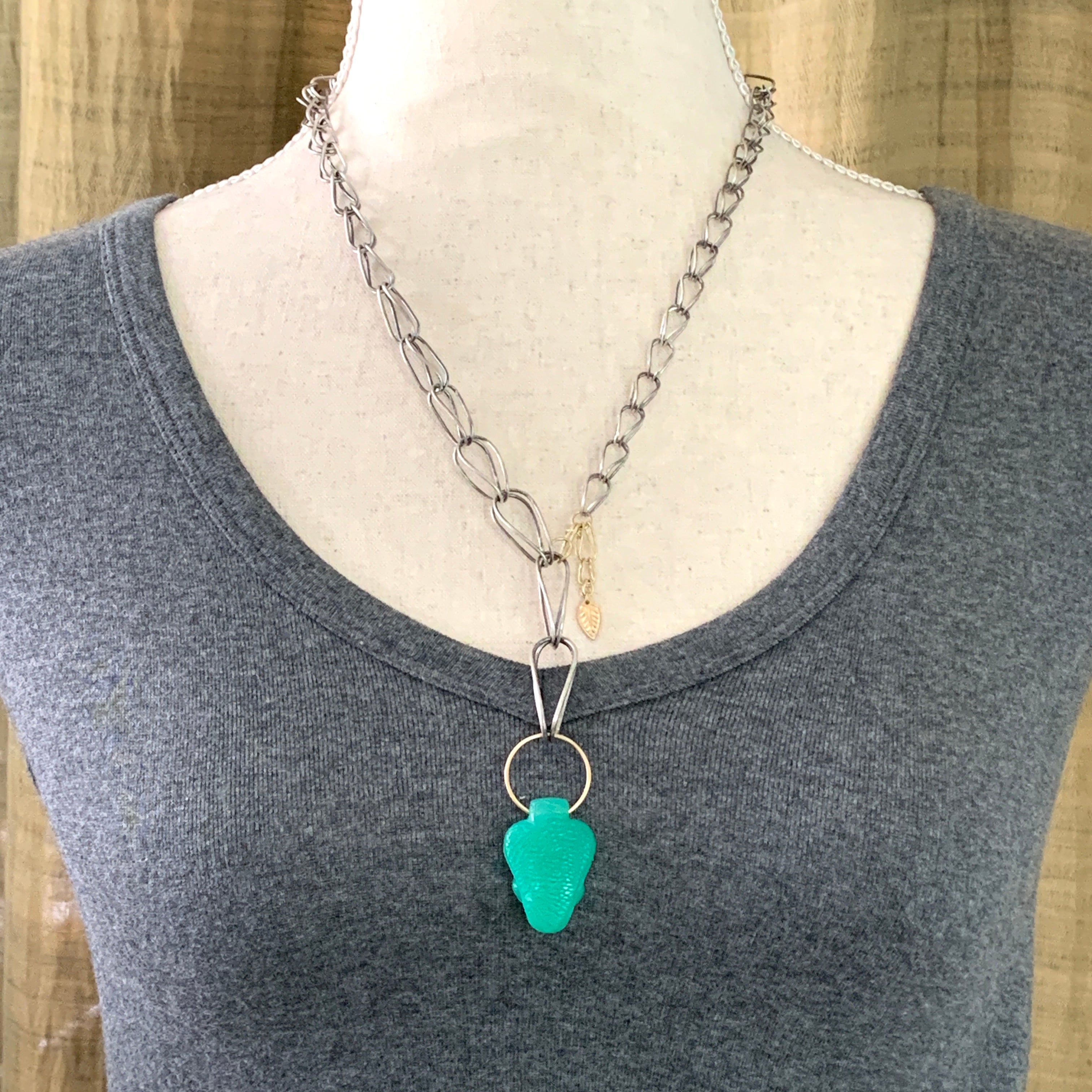 Chrysoprase Snake Charmer Necklace, 18K gold and Silver