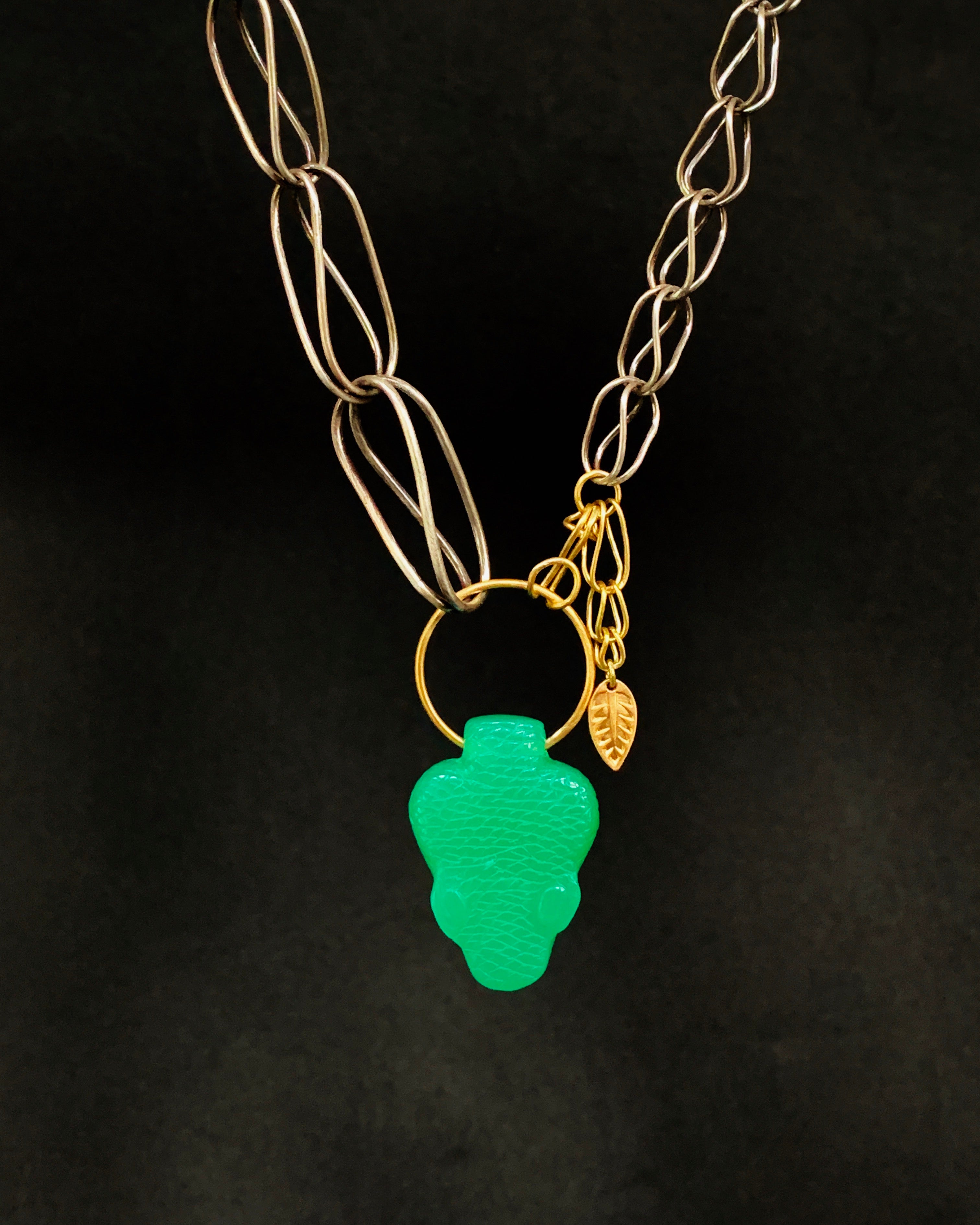 Chrysoprase Snake Charmer Necklace, 18K gold and Silver