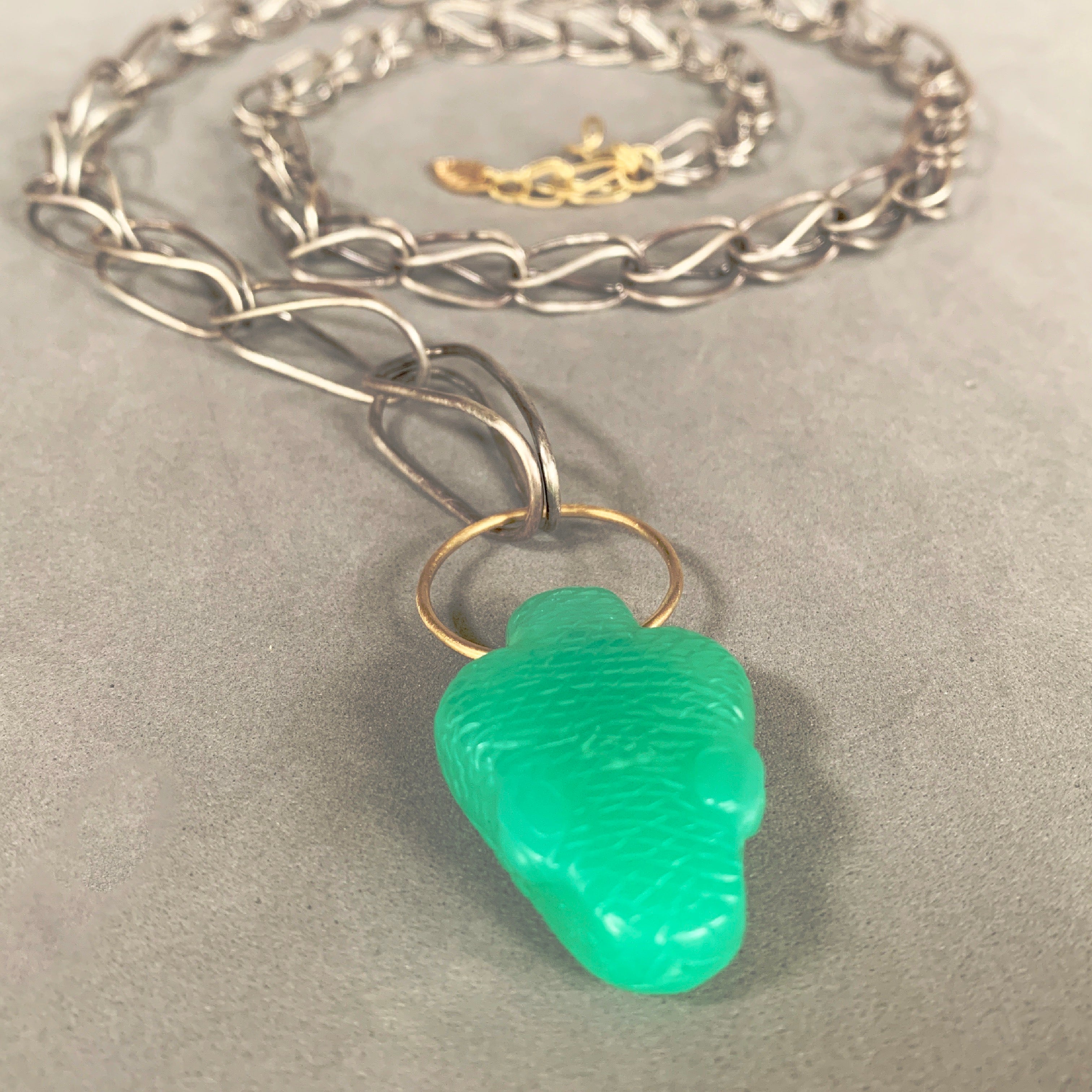 Chrysoprase Snake Charmer Necklace, 18K gold and Silver