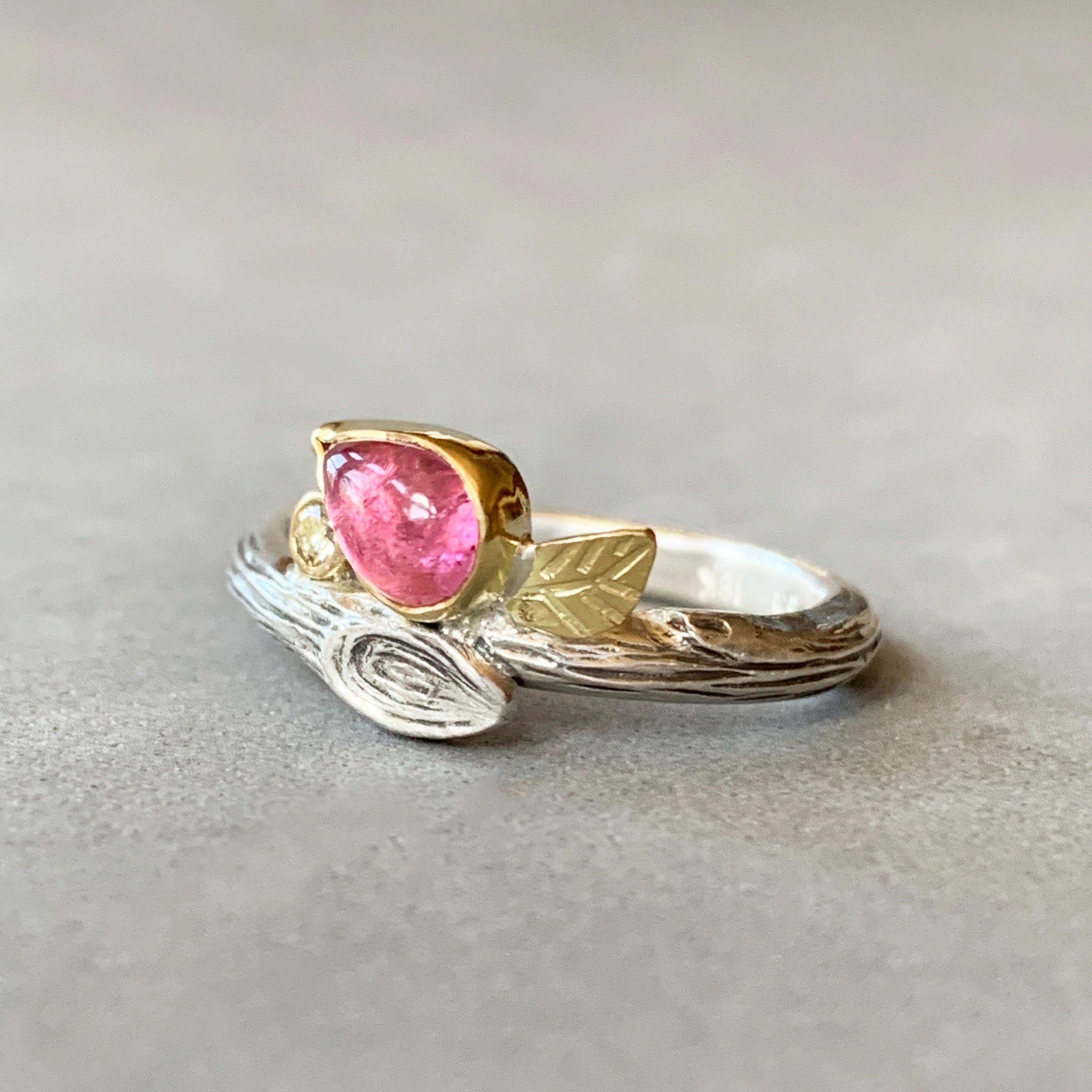 Pink Tourmaline and Diamond Branch Ring