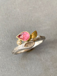 Pink Tourmaline and Diamond Branch Ring