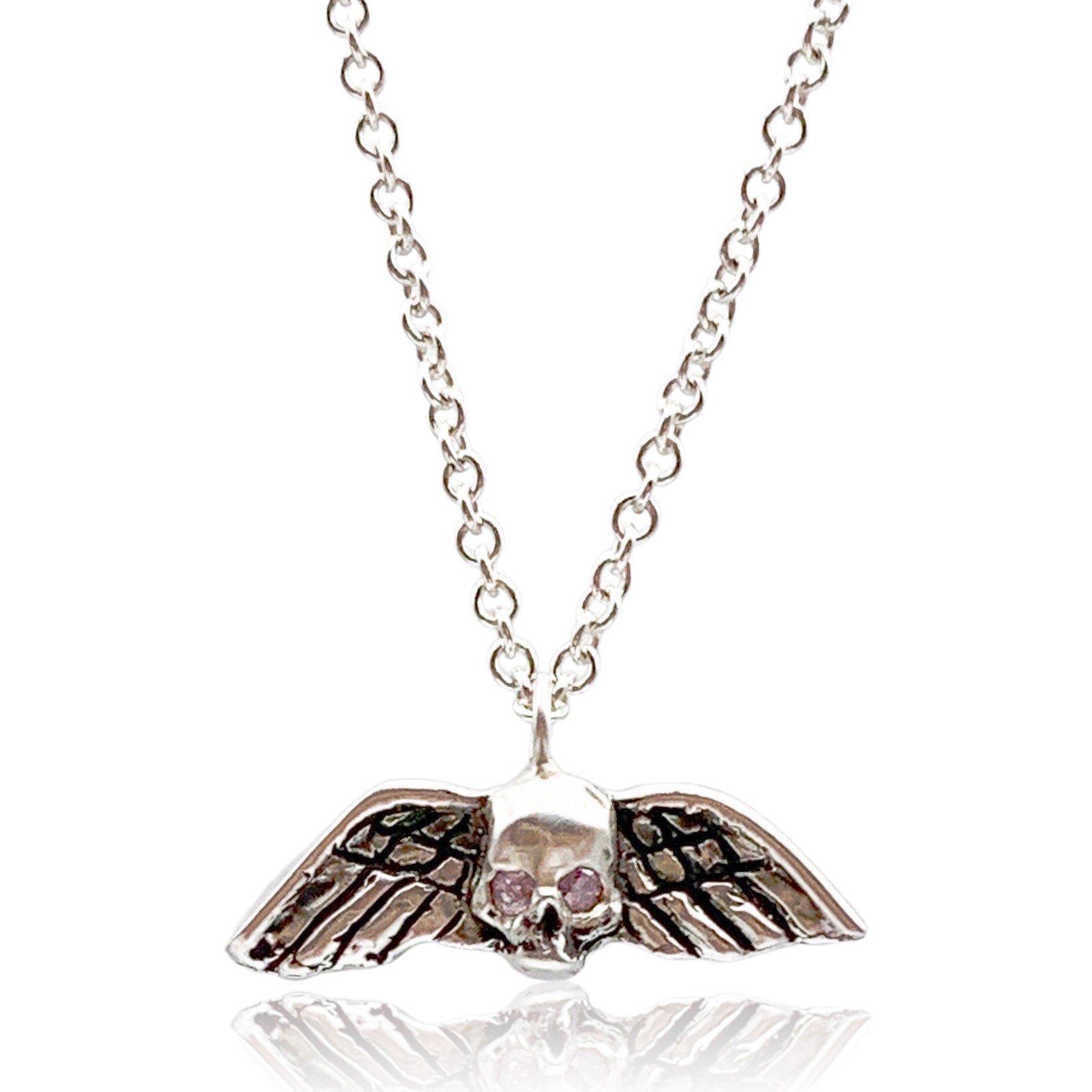 Tiny Winged Skull with Pink Diamonds