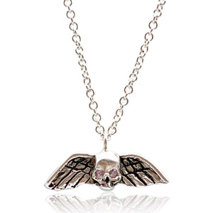 Tiny Winged Skull with Pink Diamonds