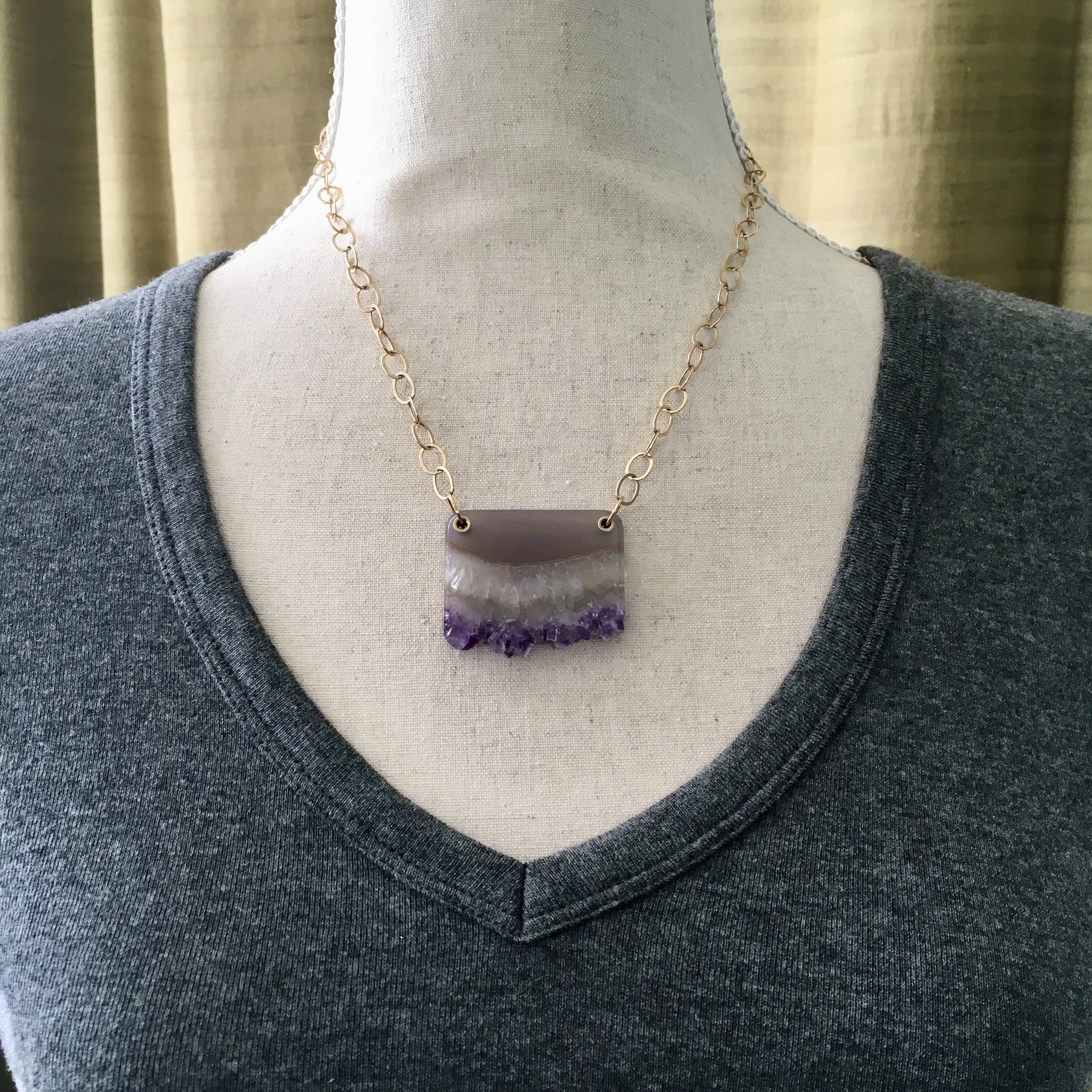 Amethyst Crystal in Gold Pendant