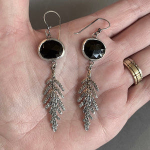 Black Spinel Earrings with Fern Dangles