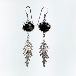 Black Spinel Earrings with Fern Dangles