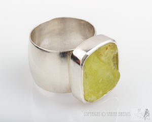 Rough Top Prehnite Wide Band Ring