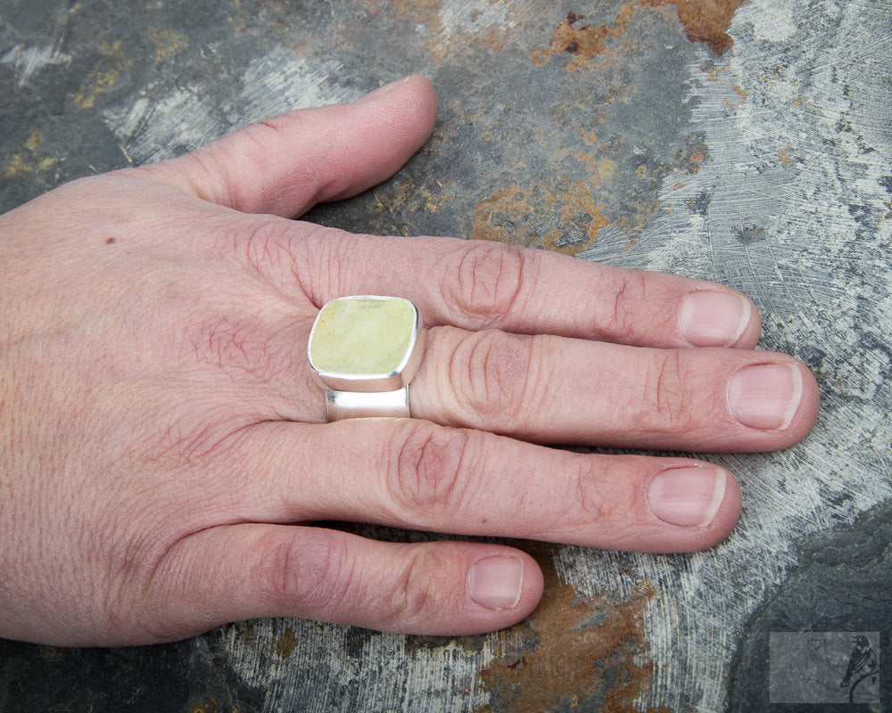Rough Top Prehnite Wide Band Ring
