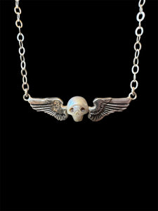 Pearl Winged Skull Pendant in Sterling Silver