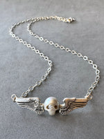 Load image into Gallery viewer, Pearl Winged Skull Pendant in Sterling Silver
