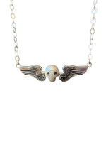 Load image into Gallery viewer, Pearl Winged Skull Pendant in Sterling Silver
