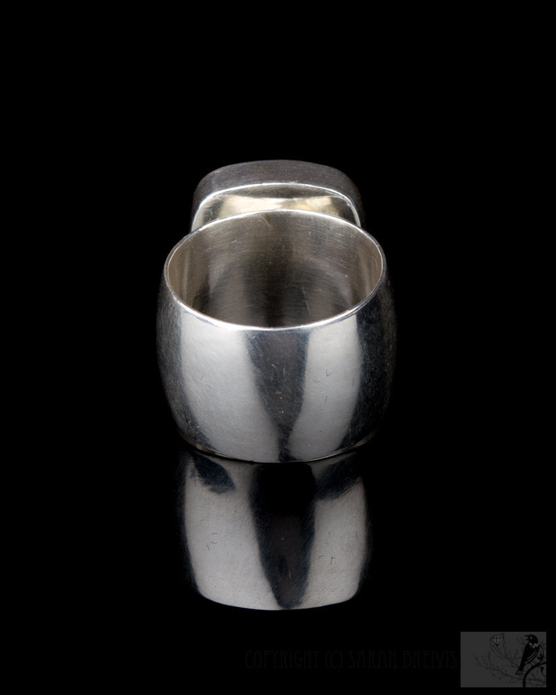 Rough Top Prehnite Wide Band Ring