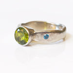 Load image into Gallery viewer, 14K White Gold with Peridot and Blue Diamond Ring
